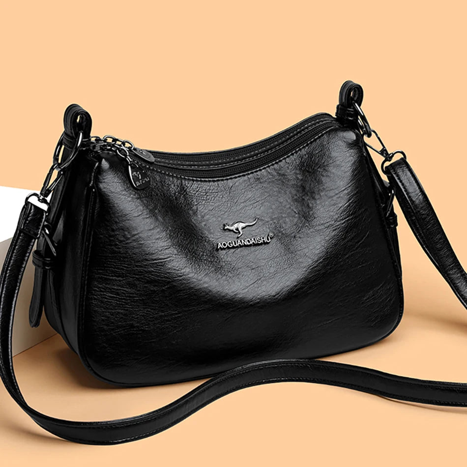 Luxury Designer Leather Shoulder Bag for Women – Retro Minimalist Crossbody Purse