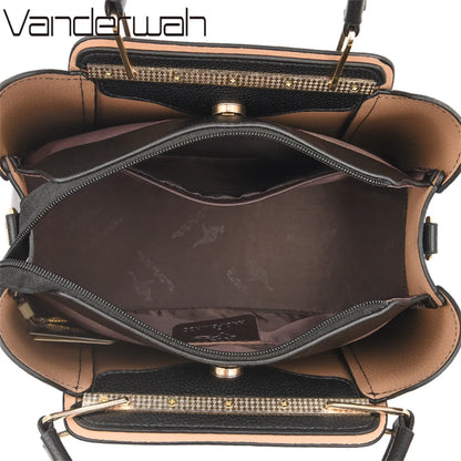 VANDERWAH Luxury Leather Shoulder Crossbody Bag – 3 Layers Soft Tote