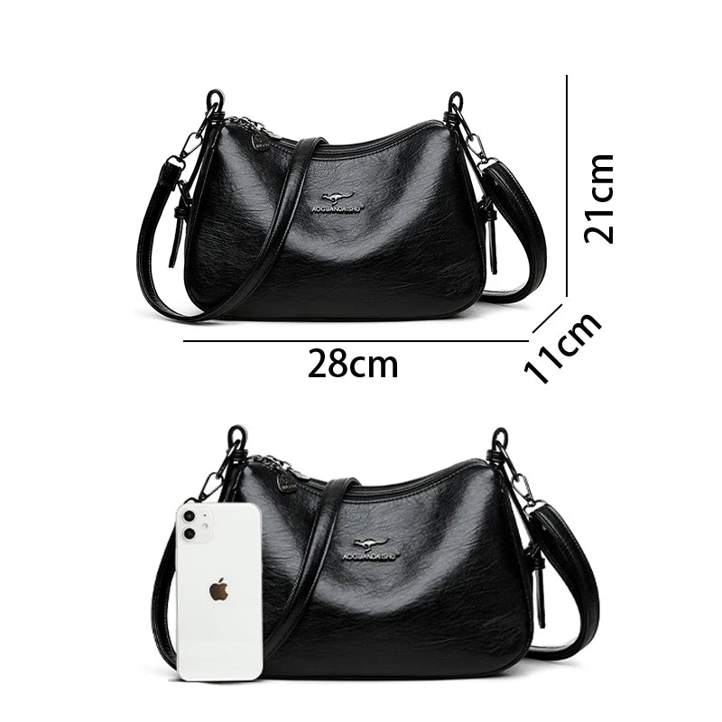 Luxury Designer Leather Shoulder Bag for Women – Retro Minimalist Crossbody Purse