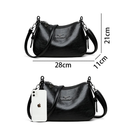 Luxury Designer Leather Shoulder Bag for Women – Retro Minimalist Crossbody Purse