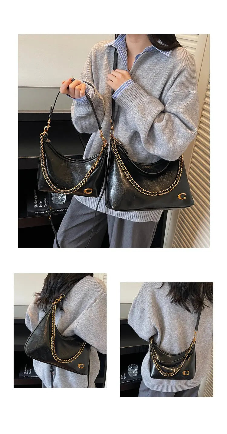 Vintage Designer Large Leather Shoulder Bag – Fashion Stroller Tote