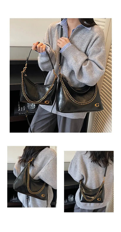 Vintage Designer Large Leather Shoulder Bag – Fashion Stroller Tote