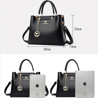 VANDERWAH Luxury Leather Shoulder Crossbody Bag – 3 Layers Soft Tote