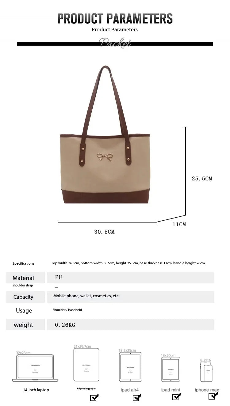 Women’s Daily PU Shoulder Bag – Large Capacity with Bow Decoration