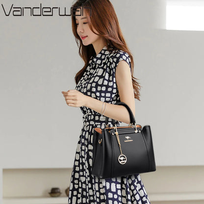VANDERWAH Luxury Leather Shoulder Crossbody Bag – 3 Layers Soft Tote