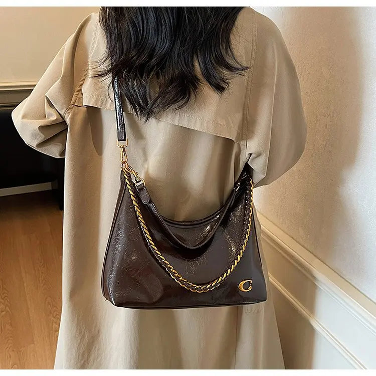 Vintage Designer Large Leather Shoulder Bag – Fashion Stroller Tote