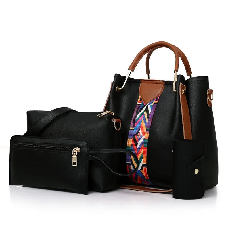 JILL MILL 4‑Piece Tote & Card Set – Stylish PU Leather Handbag Collection