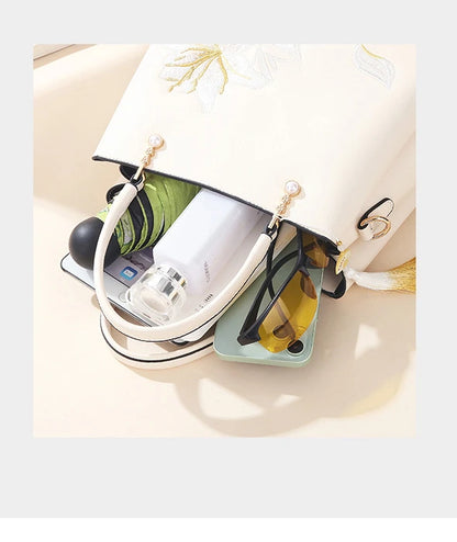 Embroidered Lily Shoulder Tote for women