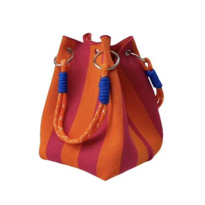 Ladies Retro Multicolor Handbag – Striped Bucket Style