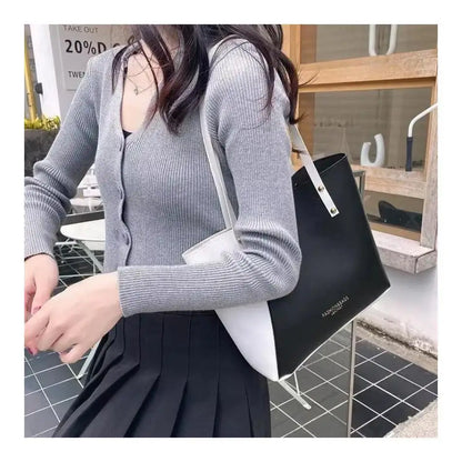Women's Shopping Bag- PU Leather Tote Bag Double Tone Color Shoulder Bag