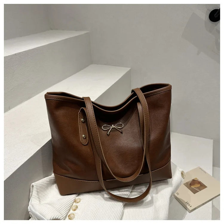 Women’s Daily PU Shoulder Bag – Large Capacity with Bow Decoration