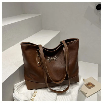 Women’s Daily PU Shoulder Bag – Large Capacity with Bow Decoration