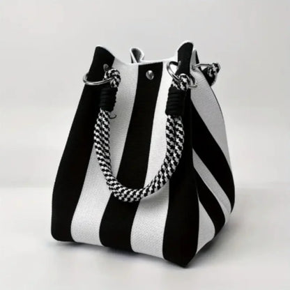 Ladies Retro Multicolor Handbag – Striped Bucket Style
