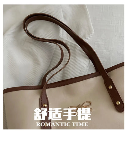 Women’s Daily PU Shoulder Bag – Large Capacity with Bow Decoration