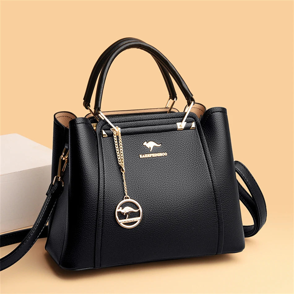 VANDERWAH Luxury Leather Shoulder Crossbody Bag – 3 Layers Soft Tote