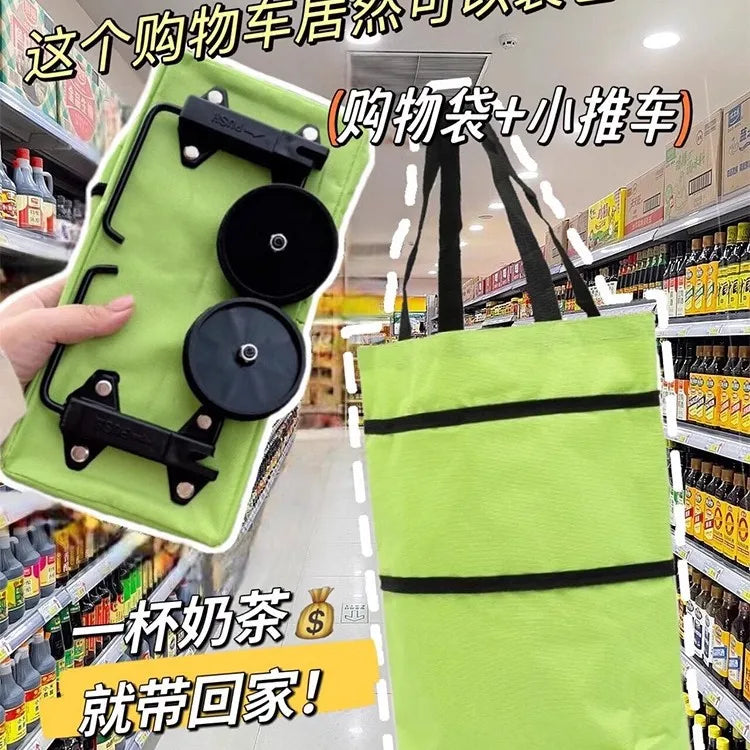 Shopping bag with wheels, foldable, grocery shopping cart, tugboat, portable
