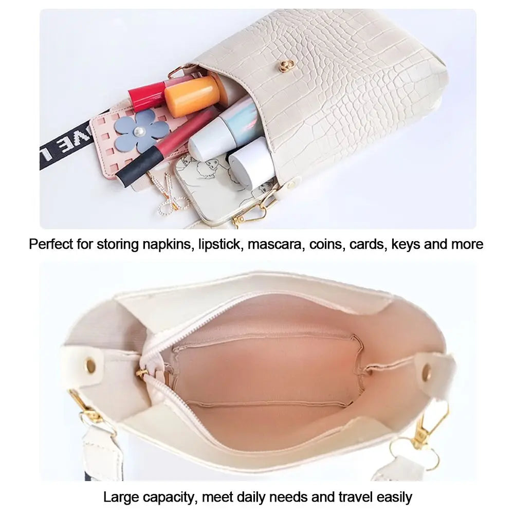 Women’s Classic Shoulder Crossbody Bag – Casual PU Leather Bucket Style