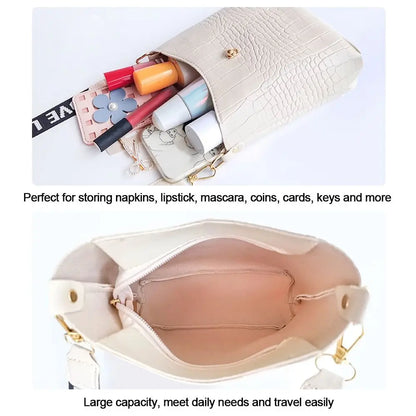 Women’s Classic Shoulder Crossbody Bag – Casual PU Leather Bucket Style