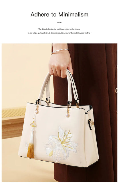 Embroidered Lily Shoulder Tote for women
