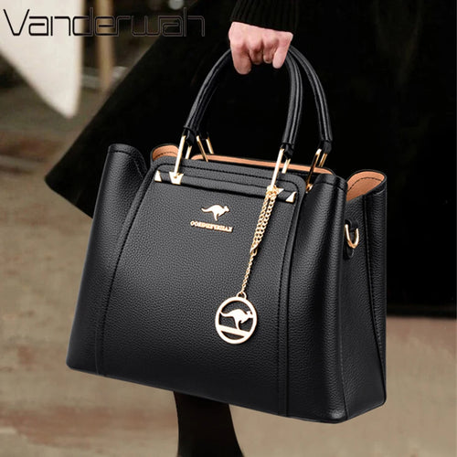 VANDERWAH Luxury Leather Shoulder Crossbody Bag – 3 Layers Soft Tote