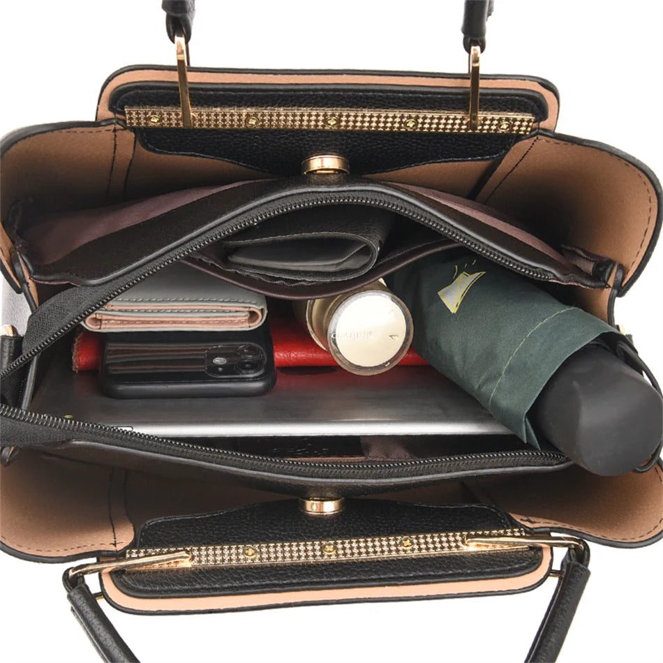 VANDERWAH Luxury Leather Shoulder Crossbody Bag – 3 Layers Soft Tote
