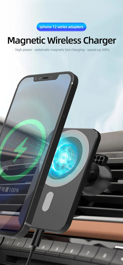 Magnetic Car Wireless Charger For Macsafe for iPhone 12 13 14 15 Pro Max Mini Air Vent Car Phone Holder Stand Fast Car Charging