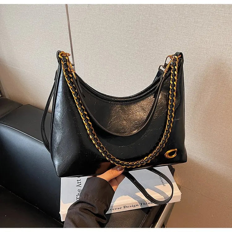 Vintage Designer Large Leather Shoulder Bag – Fashion Stroller Tote