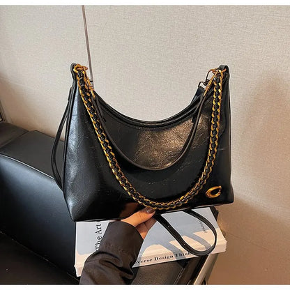 Vintage Designer Large Leather Shoulder Bag – Fashion Stroller Tote