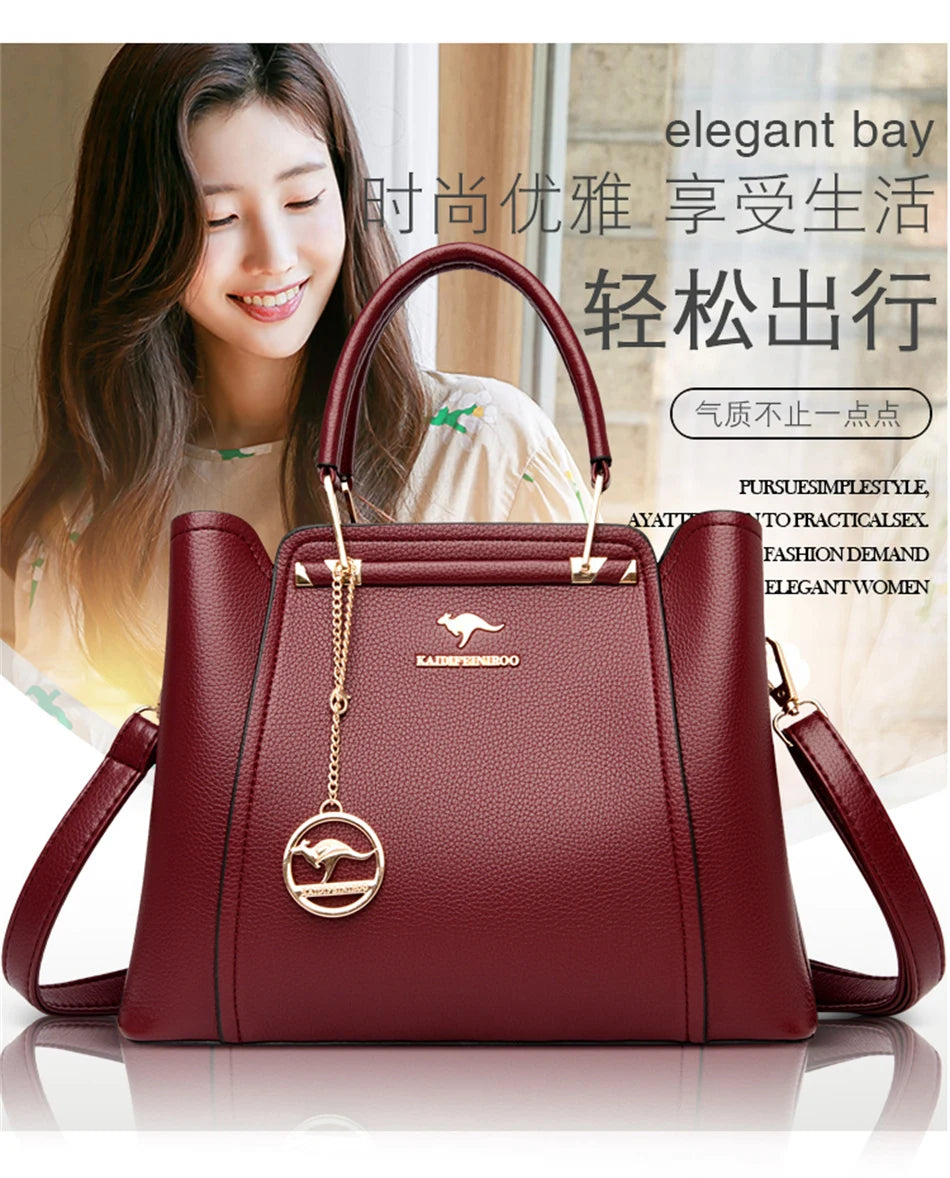 VANDERWAH Luxury Leather Shoulder Crossbody Bag – 3 Layers Soft Tote