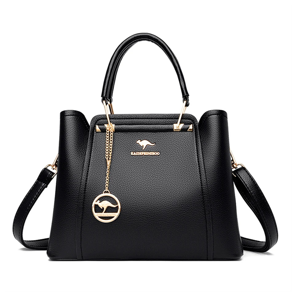 VANDERWAH Luxury Leather Shoulder Crossbody Bag – 3 Layers Soft Tote