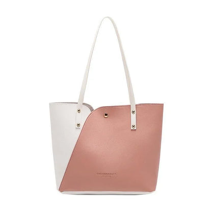 Women's Shopping Bag- PU Leather Tote Bag Double Tone Color Shoulder Bag