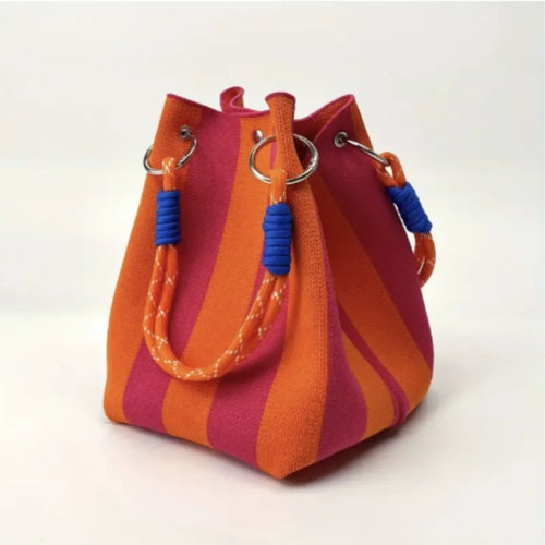 Ladies Retro Multicolor Handbag – Striped Bucket Style