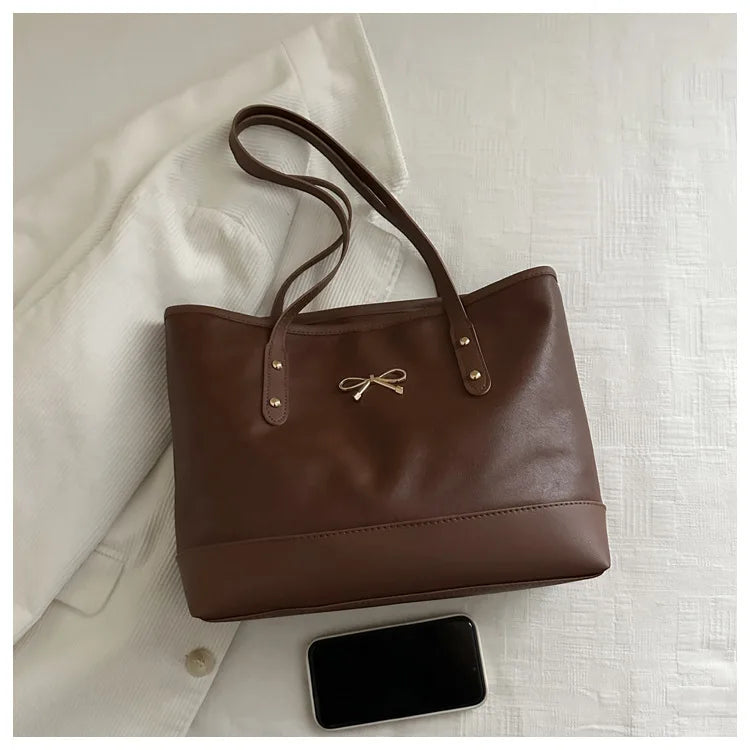 Women’s Daily PU Shoulder Bag – Large Capacity with Bow Decoration