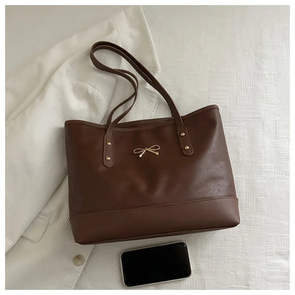 Women’s Daily PU Shoulder Bag – Large Capacity with Bow Decoration
