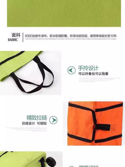 Shopping bag with wheels, foldable, grocery shopping cart, tugboat, portable