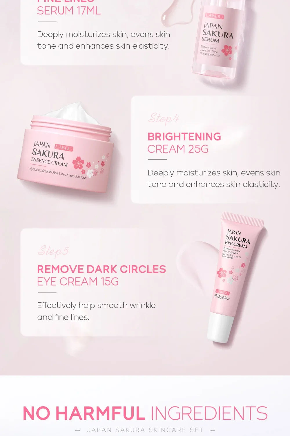 LAIKOU Sakura Skincare Set – 5PCS Moisturizing & Brightening Kit