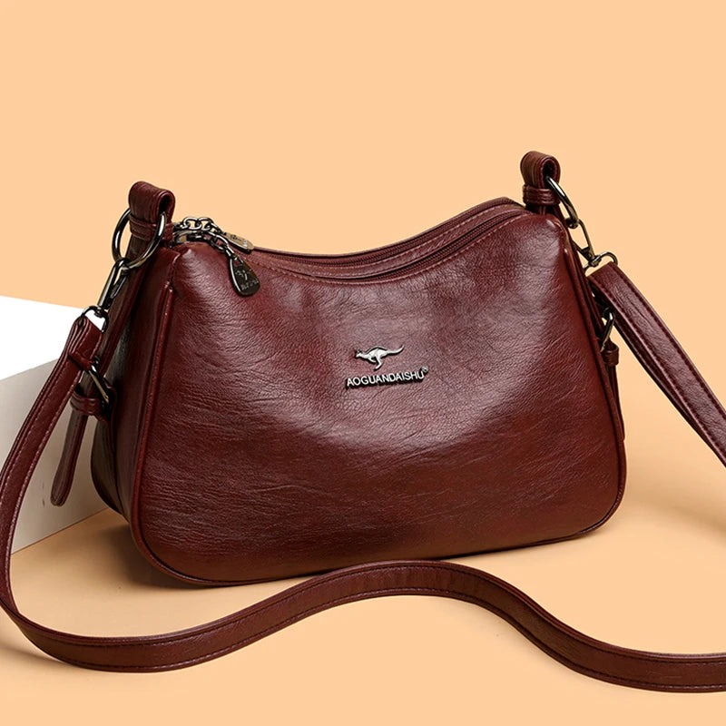 Luxury Designer Leather Shoulder Bag for Women – Retro Minimalist Crossbody Purse