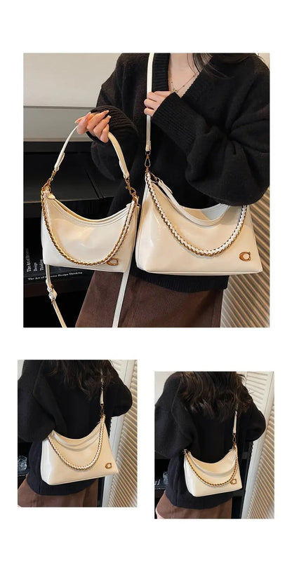 Vintage Designer Large Leather Shoulder Bag – Fashion Stroller Tote