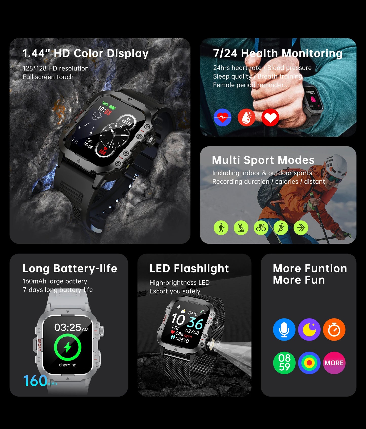 2026 Military Smart Watch Bluetooth Call Fitness Tracker GPS