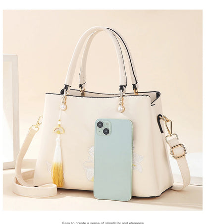 Embroidered Lily Shoulder Tote for women