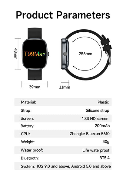 1.83" Smart Watch Bluetooth Call Fitness Health Monitor
