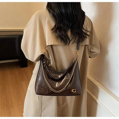Vintage Designer Large Leather Shoulder Bag – Fashion Stroller Tote
