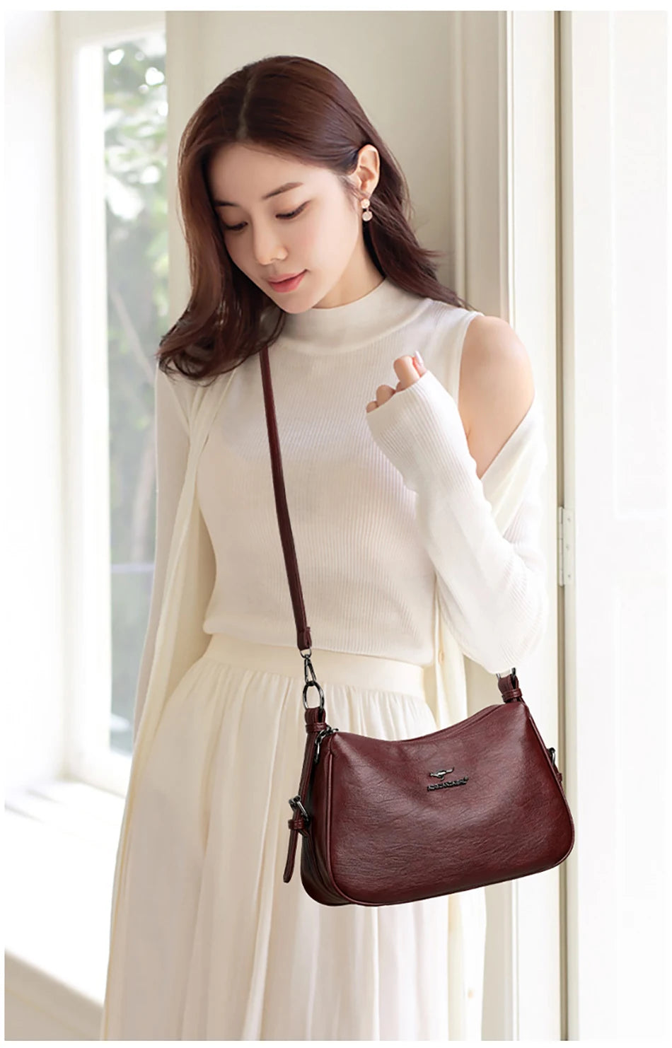 Luxury Designer Leather Shoulder Bag for Women – Retro Minimalist Crossbody Purse