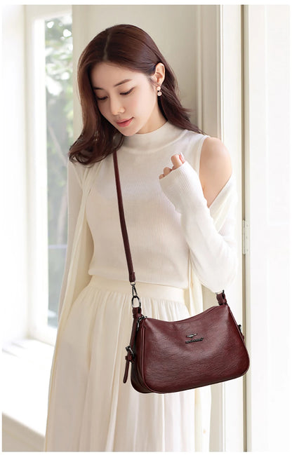 Luxury Designer Leather Shoulder Bag for Women – Retro Minimalist Crossbody Purse