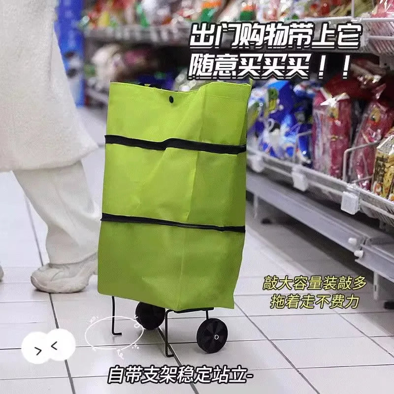 Shopping bag with wheels, foldable, grocery shopping cart, tugboat, portable