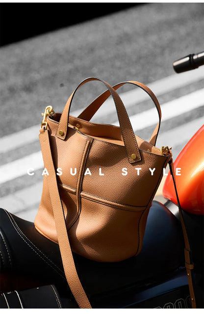 Classic Genuine Leather Women’s Unique Bucket Bag | NIGEDU B409