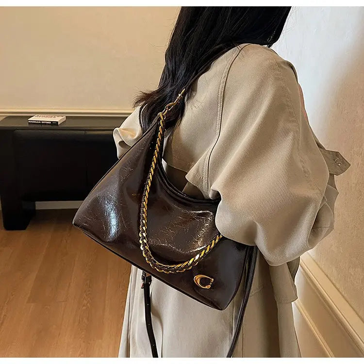 Vintage Designer Large Leather Shoulder Bag – Fashion Stroller Tote