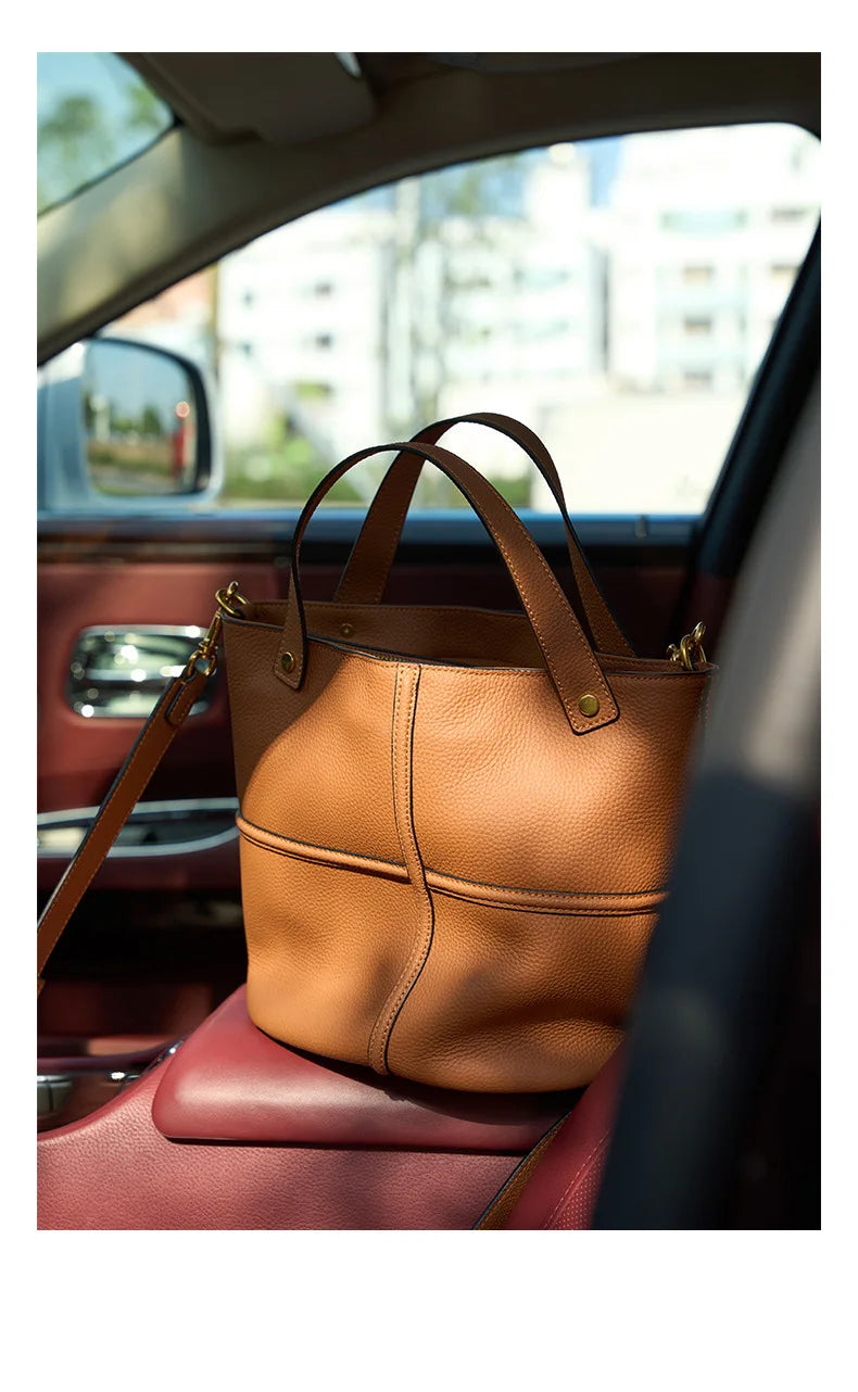 Classic Genuine Leather Women’s Unique Bucket Bag | NIGEDU B409