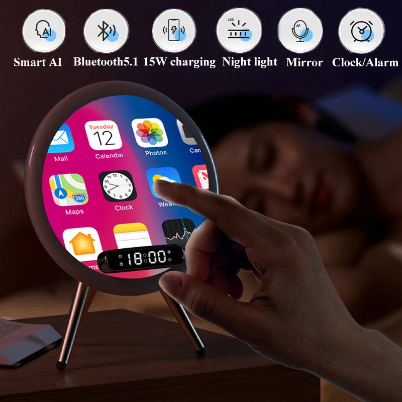Bluetooth Speaker Clock LED Night Light 15W Wireless Charger