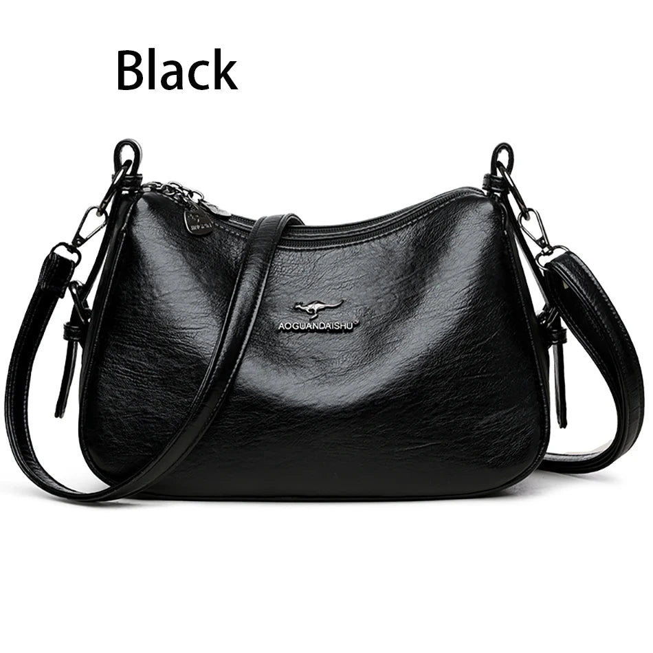 Luxury Designer Leather Shoulder Bag for Women – Retro Minimalist Crossbody Purse
